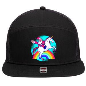 Santa Riding Unicorn 7 Panel Mesh Trucker Snapback Hat