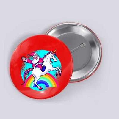 Santa Riding Unicorn Button