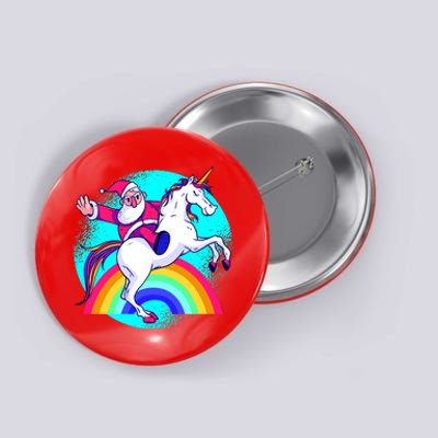 Santa Riding Unicorn Button