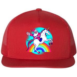 Santa Riding Unicorn Flat Bill Trucker Hat