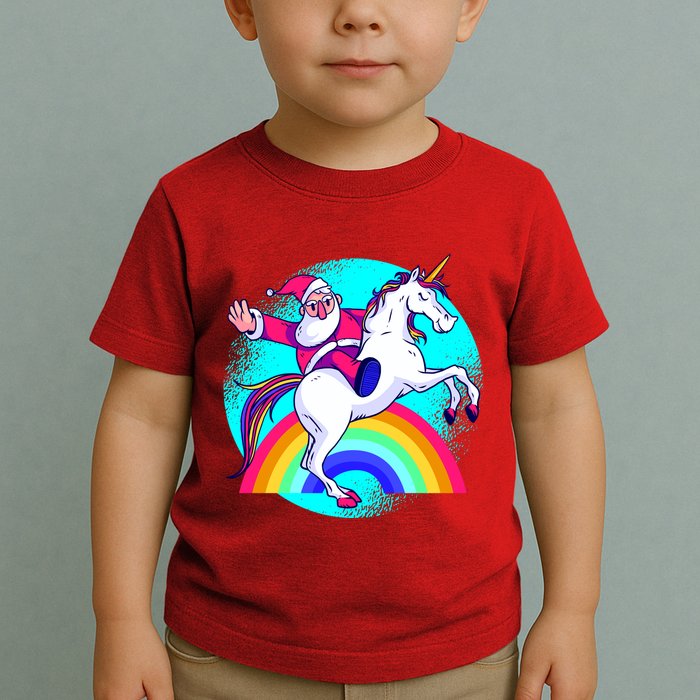 Santa Riding Unicorn Toddler T-Shirt