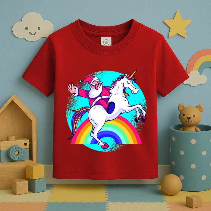 Santa Riding Unicorn Toddler T-Shirt