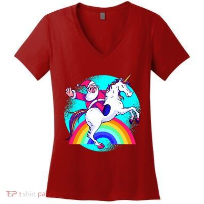 Santa Riding Unicorn Women's V-Neck T-Shirt