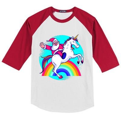 Santa Riding Unicorn Kids Colorblock Raglan Jersey