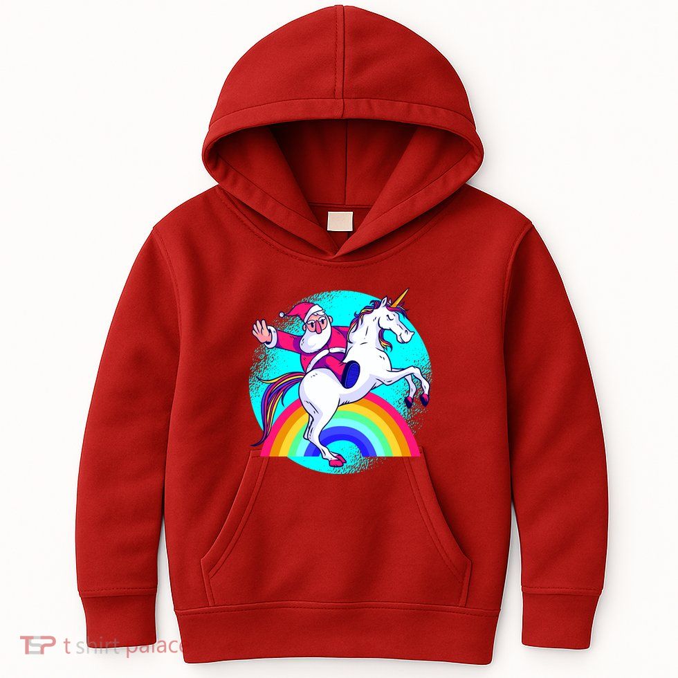 Santa Riding Unicorn Kids Hoodie