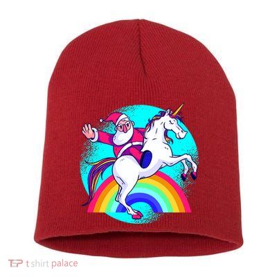 Santa Riding Unicorn Short Acrylic Beanie