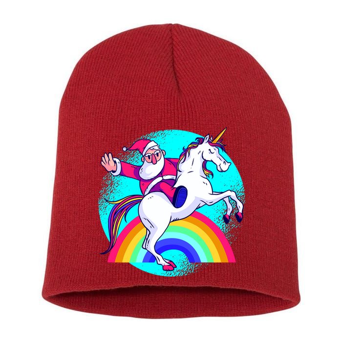 Santa Riding Unicorn Short Acrylic Beanie