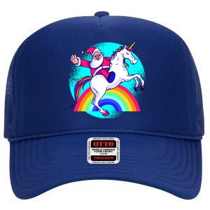 Santa Riding Unicorn High Crown Mesh Back Trucker Hat