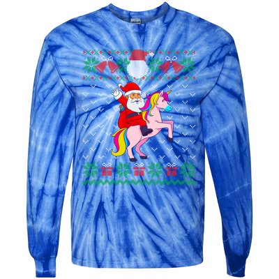 Santa Riding Unicorn Ugly Christmas Sweater Girls Cute Gift Tie-Dye Long Sleeve Shirt