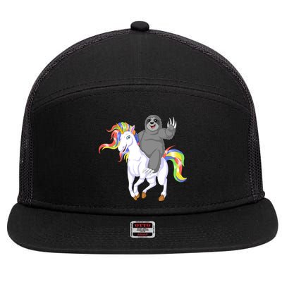 Sloth Riding Unicorn 7 Panel Mesh Trucker Snapback Hat