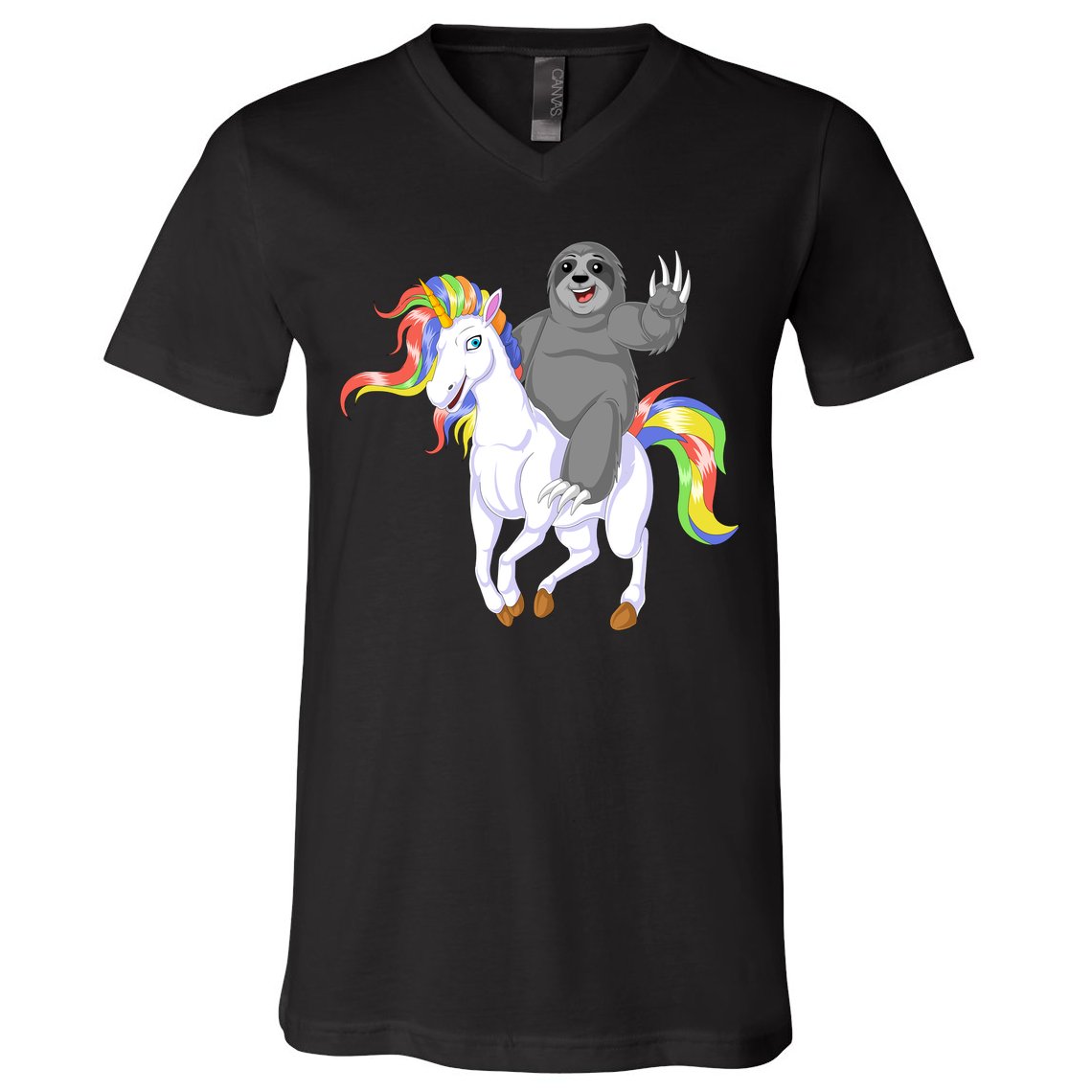 Sloth Riding Unicorn V-Neck T-Shirt