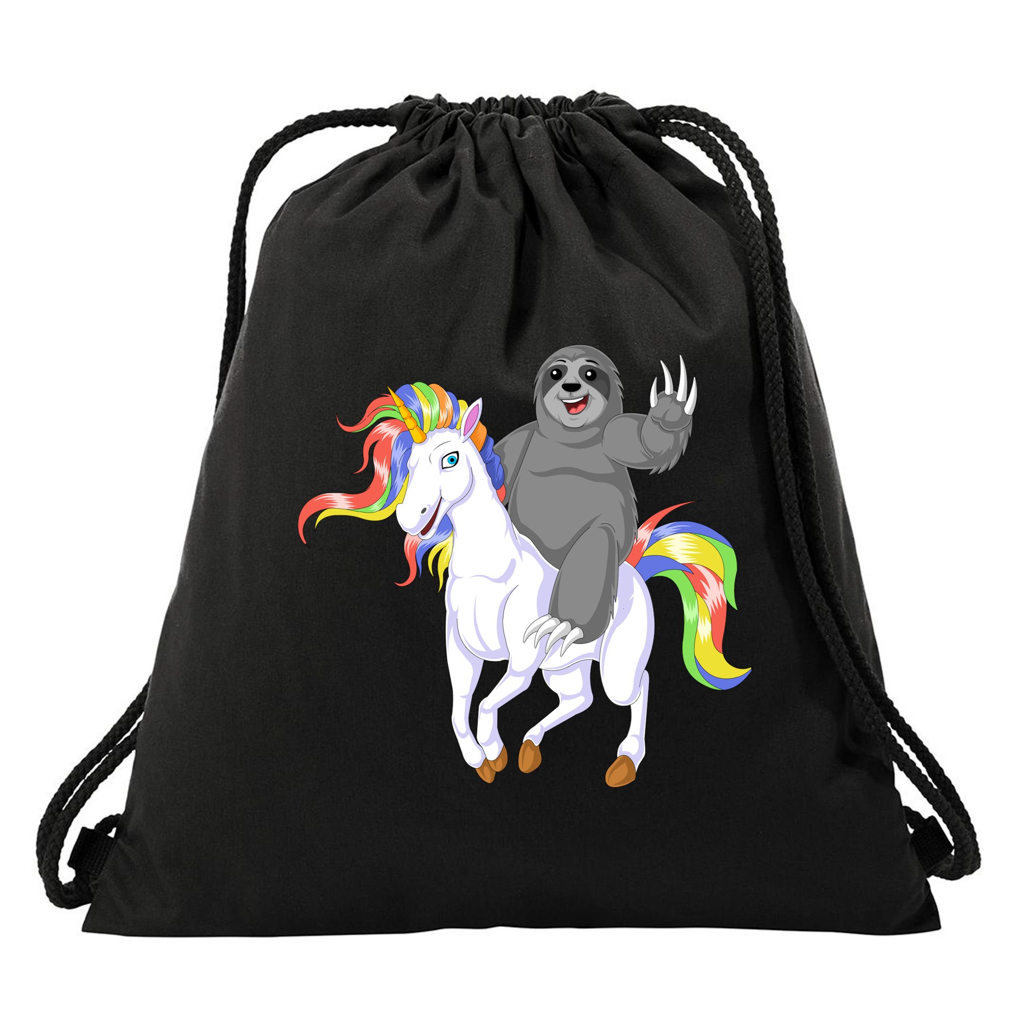 Sloth Riding Unicorn Drawstring Bag