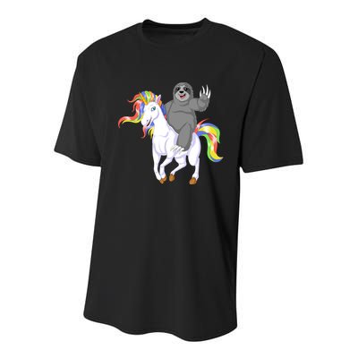 Sloth Riding Unicorn Youth Performance Sprint T-Shirt