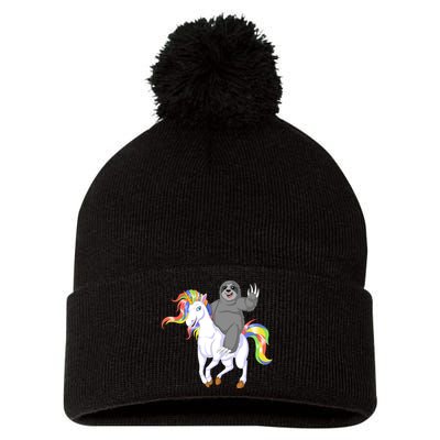 Sloth Riding Unicorn Pom Pom 12in Knit Beanie