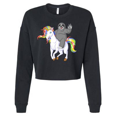 Sloth Riding Unicorn Cropped Pullover Crew