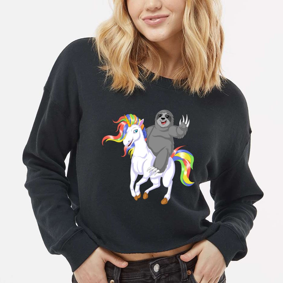 Sloth Riding Unicorn Cropped Pullover Crew