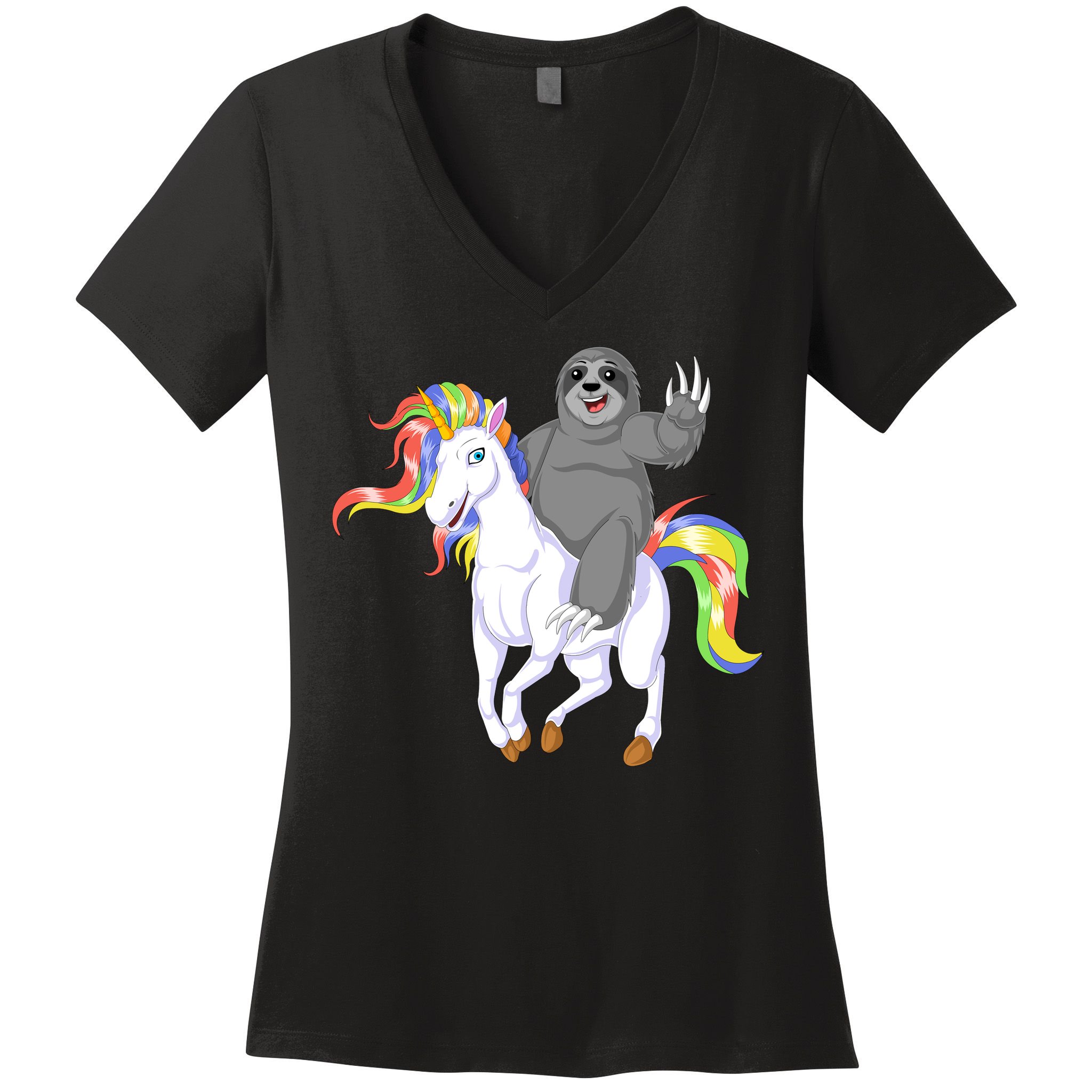Sloth Riding Unicorn Women's V-Neck T-Shirt