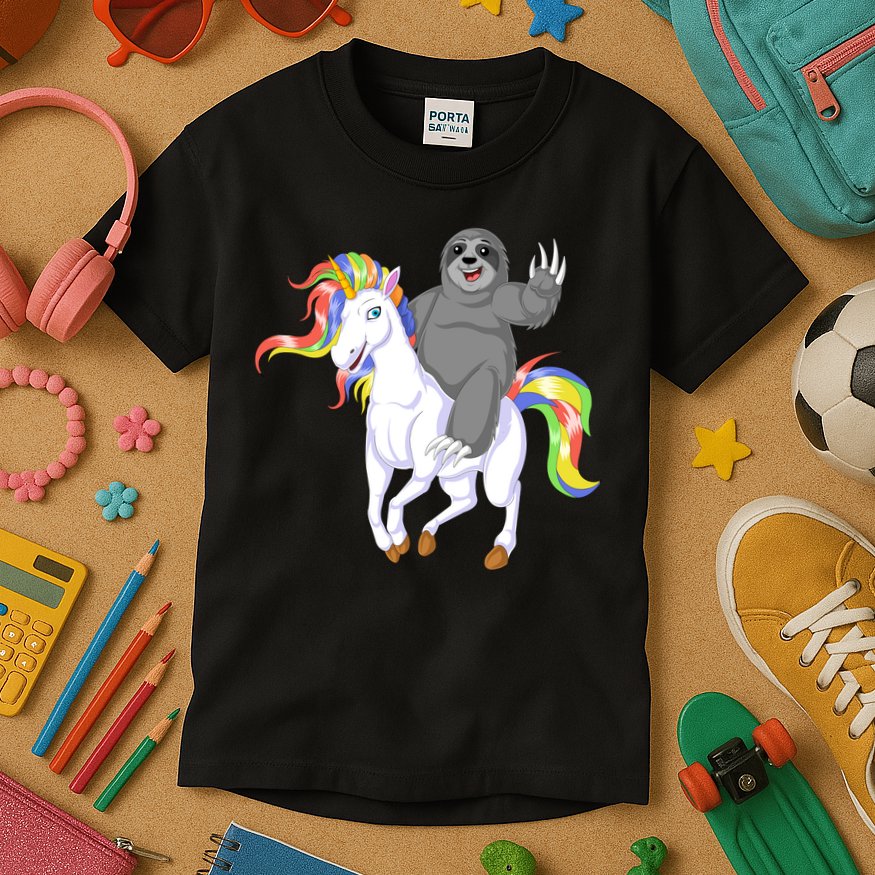 Sloth Riding Unicorn Kids T-Shirt