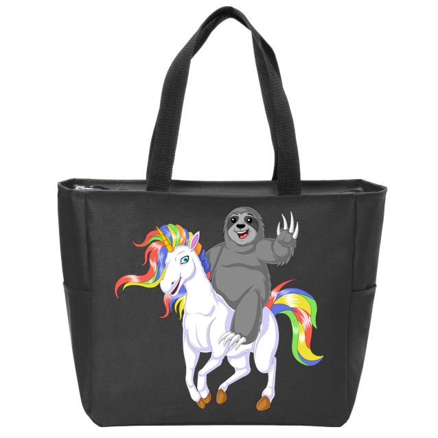Sloth Riding Unicorn Zip Tote Bag