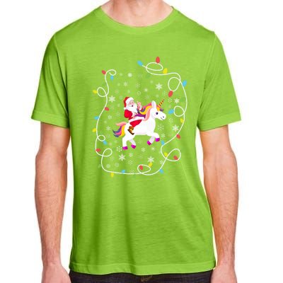 Santa Riding Unicorn Christmas Lights Merry Christmas Tree Gift Adult ChromaSoft Performance T-Shirt