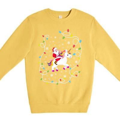 Santa Riding Unicorn Christmas Lights Merry Christmas Tree Gift Premium Crewneck Sweatshirt