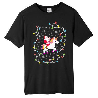 Santa Riding Unicorn Christmas Lights Merry Christmas Tree Gift Tall Fusion ChromaSoft Performance T-Shirt