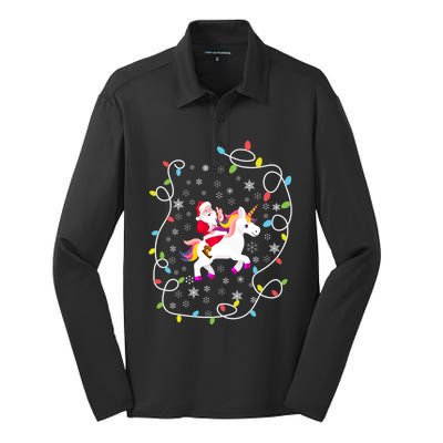 Santa Riding Unicorn Christmas Lights Merry Christmas Tree Gift Silk Touch Performance Long Sleeve Polo