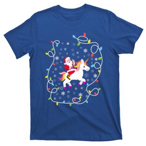 Santa Riding Unicorn Christmas Lights Merry Christmas Tree Gift T-Shirt