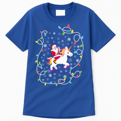 Santa Riding Unicorn Christmas Lights Merry Christmas Tree Gift Tall T-Shirt