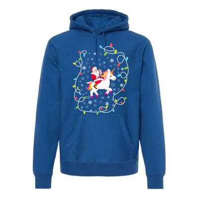 Santa Riding Unicorn Christmas Lights Merry Christmas Tree Gift Premium Hoodie