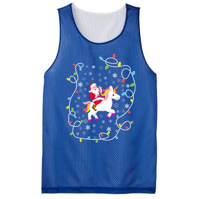 Santa Riding Unicorn Christmas Lights Merry Christmas Tree Gift Mesh Reversible Basketball Jersey Tank