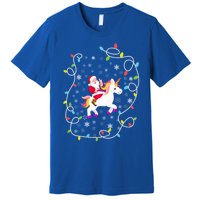 Santa Riding Unicorn Christmas Lights Merry Christmas Tree Gift Premium T-Shirt