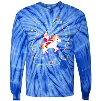 Santa Riding Unicorn Christmas Lights Merry Christmas Tree Gift Tie-Dye Long Sleeve Shirt