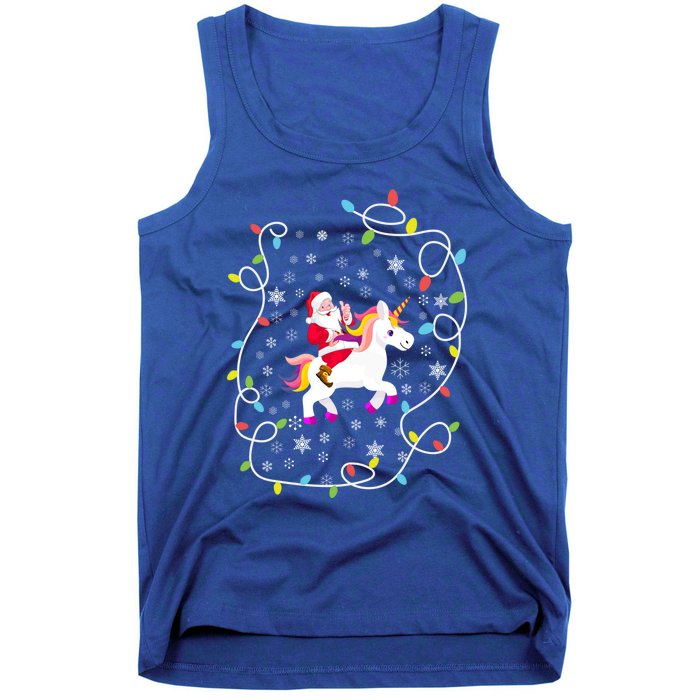 Santa Riding Unicorn Christmas Lights Merry Christmas Tree Gift Tank Top