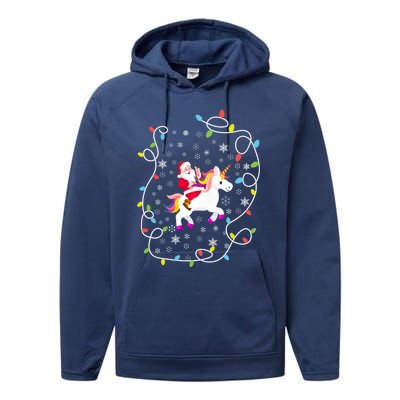 Santa Riding Unicorn Christmas Lights Merry Christmas Tree Gift Performance Fleece Hoodie