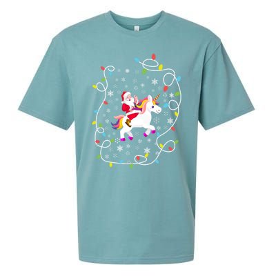 Santa Riding Unicorn Christmas Lights Merry Christmas Tree Gift Sueded Cloud Jersey T-Shirt