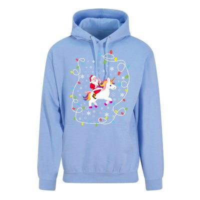 Santa Riding Unicorn Christmas Lights Merry Christmas Tree Gift Unisex Surf Hoodie