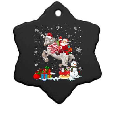 Santa Riding Unicorn Christmas Pajama Family Snow Gift Ceramic Star Ornament