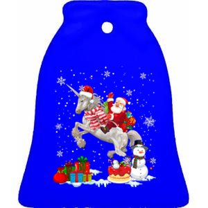 Santa Riding Unicorn Christmas Pajama Family Snow Gift Ceramic Bell Ornament