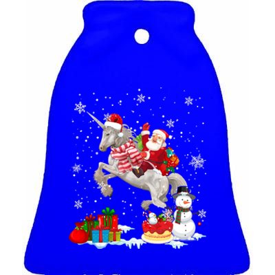 Santa Riding Unicorn Christmas Pajama Family Snow Gift Ceramic Bell Ornament