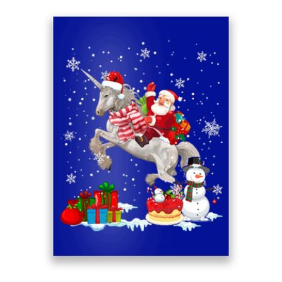 Santa Riding Unicorn Christmas Pajama Family Snow Gift Poster