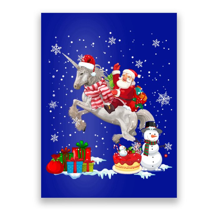 Santa Riding Unicorn Christmas Pajama Family Snow Gift Poster