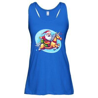 Santa Riding Unicorn Design Christmas Unicorn Great Gift Ladies Essential Flowy Tank