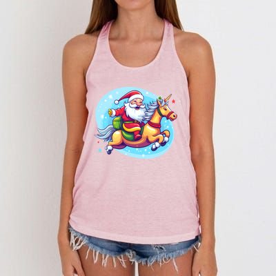 Santa Riding Unicorn Design Christmas Unicorn Great Gift Women's Knotted Racerback Tank