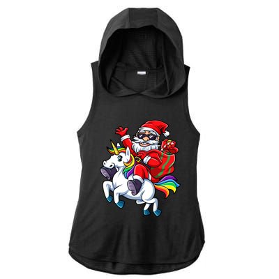 Santa Riding Unicorn Funny Christmas Xmas Santa Claus Meaningful Gift Ladies PosiCharge Tri-Blend Wicking Draft Hoodie Tank