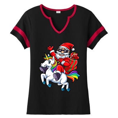 Santa Riding Unicorn Funny Christmas Xmas Santa Claus Meaningful Gift Ladies Halftime Notch Neck Tee