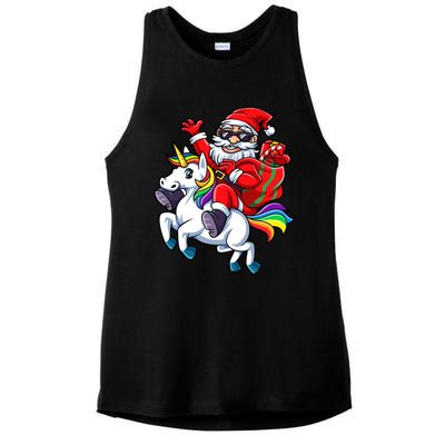 Santa Riding Unicorn Funny Christmas Xmas Santa Claus Meaningful Gift Ladies PosiCharge Tri-Blend Wicking Tank