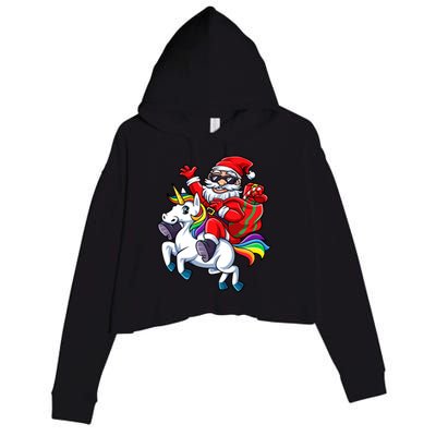 Santa Riding Unicorn Funny Christmas Xmas Santa Claus Meaningful Gift Crop Fleece Hoodie