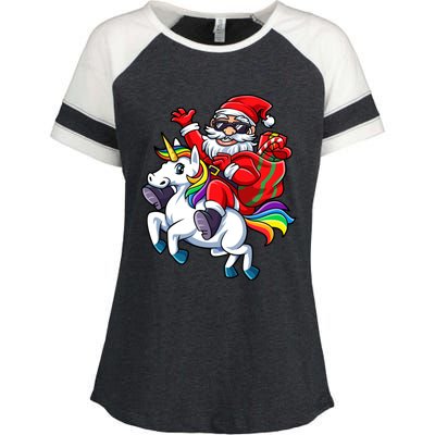 Santa Riding Unicorn Funny Christmas Xmas Santa Claus Meaningful Gift Enza Ladies Jersey Colorblock Tee