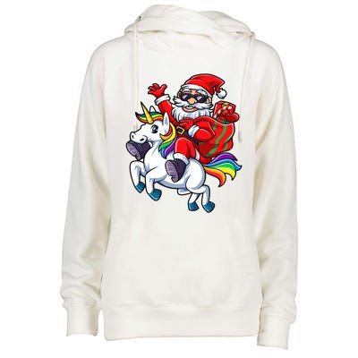 Santa Riding Unicorn Funny Christmas Xmas Santa Claus Meaningful Gift Womens Funnel Neck Pullover Hood